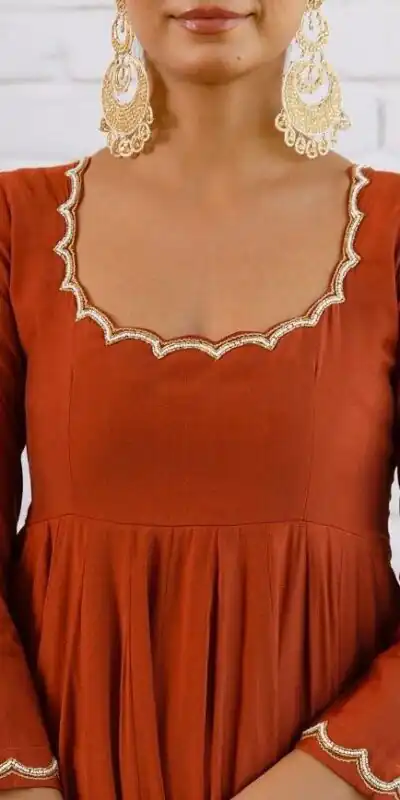 SRk 5324 Rust Color Vichitra silk Gown with Bead Work & Lace Work. Now at just ₹1849. Delivery 4-6 Working Days. Shop now. | Bollywood Gowns, Creative Gowns, Designer Gowns, Embroidered Gowns, Gowns, Party Wear Gowns