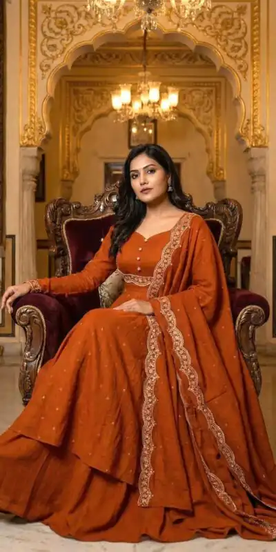 MF 1010 Rust Vichitra Silk Salwar Suit with Zari Work & Embroidery Work. Now at just ₹1769. Delivery 4-6 Working Days. Shop now. | Casual Suits, Jump Suits, Tops & Bottoms, Track Suits, Trendy Wear, Creative suits, Designer Suits, Palazzo Suits, Party Wear Suits, Patiala Suits, Salwar suit, Straight Suits