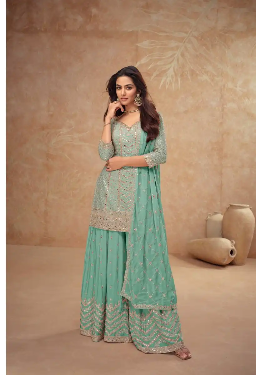 FC 7518 Sea Green Chinon Salwar Suit Perfect for Wedding, Party, Diwali, Durga Puja, Temple Visit – . Festive Deal ₹3099. Delivery 4-6 Working Days. | Casual Suits, Jump Suits, Tops & Bottoms, Track Suits, Trendy Wear, Creative suits, Designer Suits, Palazzo Suits, Party Wear Suits, Patiala Suits, Salwar suit, Straight Suits