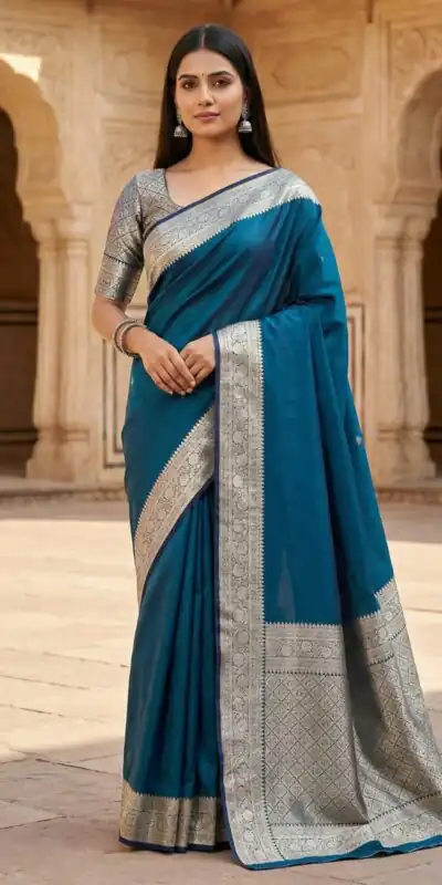 MB 3322 Teal in Color Banarasi Silk Zari Work & Lace Work Saree . Now at just ₹1899. Delivery 4-6 Working Days. Shop now. | Creative Sarees, Bollywood Sarees, Designer Sarees, Embroidered Sarees, Ethnic Saree, Modern Digital sarees, Party Wear Sarees, Sarees
