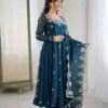 ZF 5011 Teal Crunchy Silk Gown with Embroidery Work. Wedding, Party, Festive, Events Best Price ₹2099. Delivery 4-6 Working Days. Shop now. | Bollywood Gowns, Creative Gowns, Designer Gowns, Embroidered Gowns, Gowns, Party Wear Gowns
