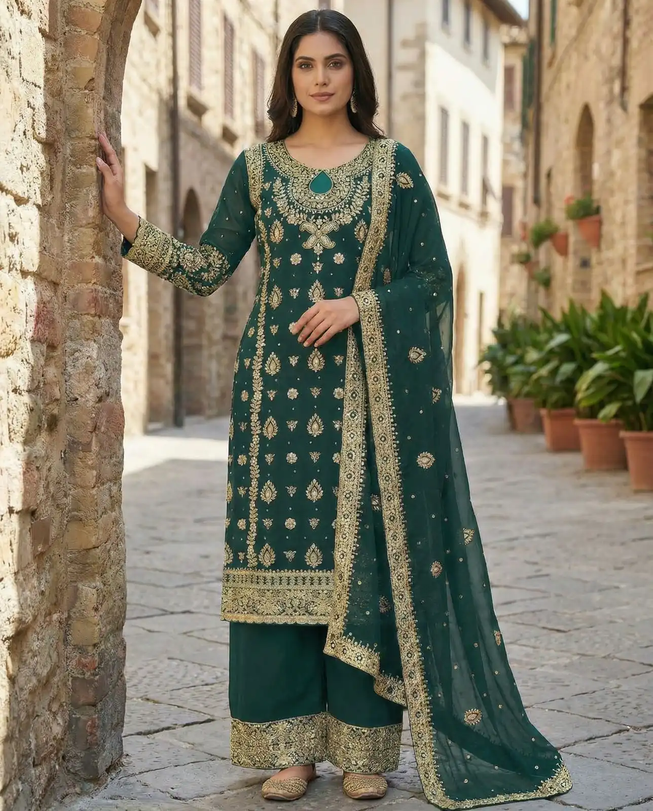 SRK 5231 Teal Color Pure Chinnon Silk With Embroidery Sequence Work Salwar Suit Casual, Wedding, Party, Festive, Events Etc.4-6 Working Days@ 2699/-only | Casual Suits, Jump Suits, Creative suits, Designer Suits, Palazzo Suits, Party Wear Suits, Patiala Suits, Salwar suit, Straight Suits
