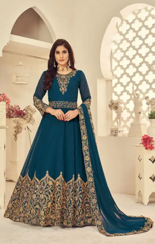 DS 1121 Tea Georgette Salwar Suit with Stone Work. Get it for ₹1999. Wedding, Party, Festive, Events, Delivery 4-6 Working Days. Shop now. | Casual Suits, Jump Suits, Tops & Bottoms, Track Suits, Trendy Wear, Creative suits, Designer Suits, Palazzo Suits, Party Wear Suits, Patiala Suits, Salwar suit, Straight Suits