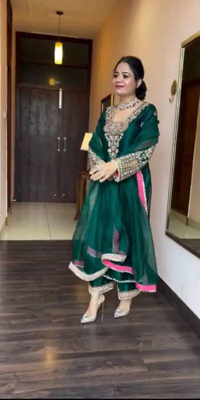 ST 170 Teal Green Cowrie Work & Embroidery Work Salwar Suit in Wine Vichitra Silk. Grab it for ₹2049. Delivery 4-6 Working Days. Shop now. | Casual Suits, Jump Suits, Creative suits, Designer Suits, Palazzo Suits, Party Wear Suits, Patiala Suits, Salwar suit, Straight Suits