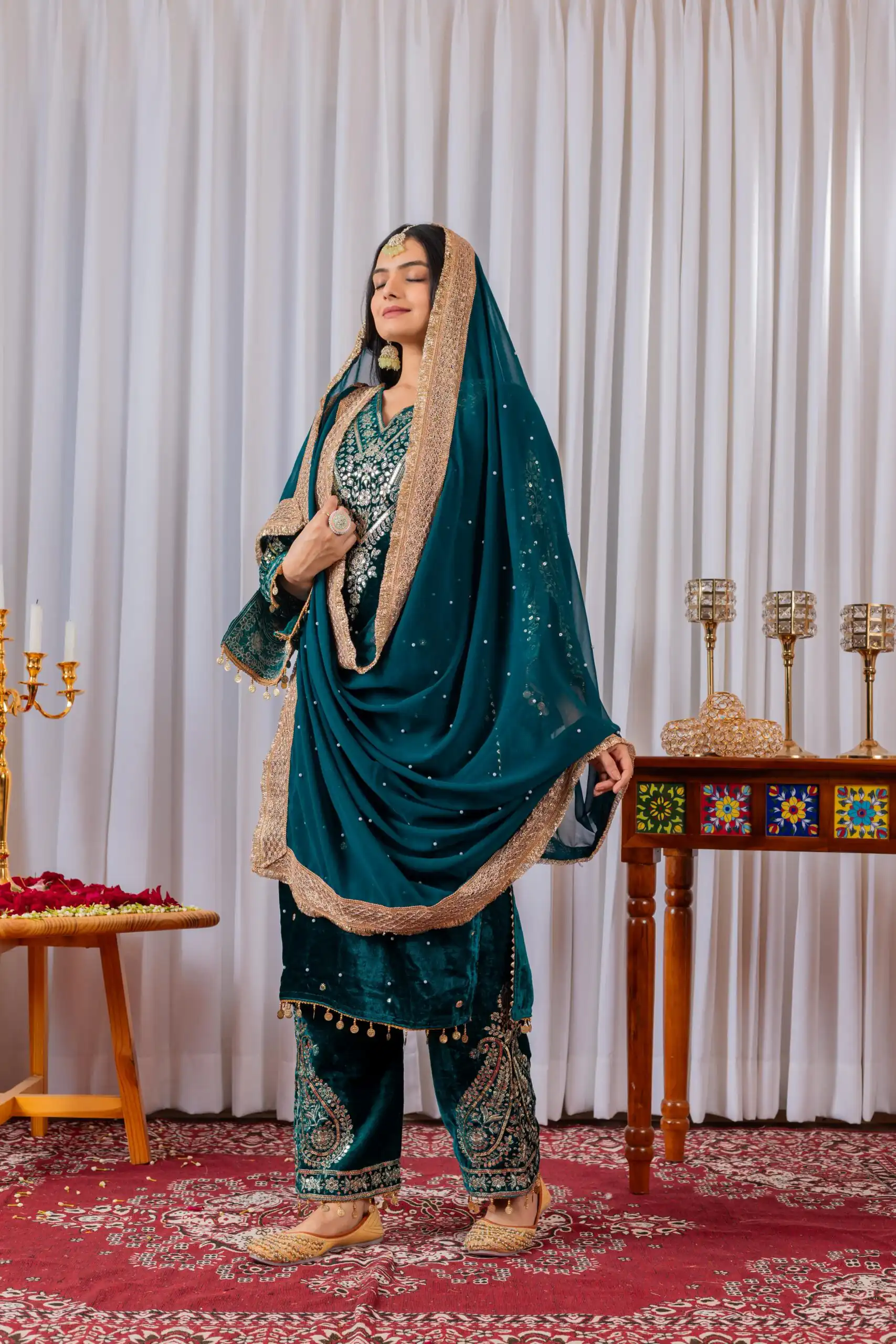 AD 134 Teal Color Heavy Pure Viscose Velvet Embroidery Sharara Suit Wedding, Party, Festive, Events Etc. Expected Delivery  4-6 Working Days @2099/- | Casual Suits, Jump Suits, Creative suits, Designer Suits, Palazzo Suits, Party Wear Suits, Patiala Suits, Salwar suit, Straight Suits