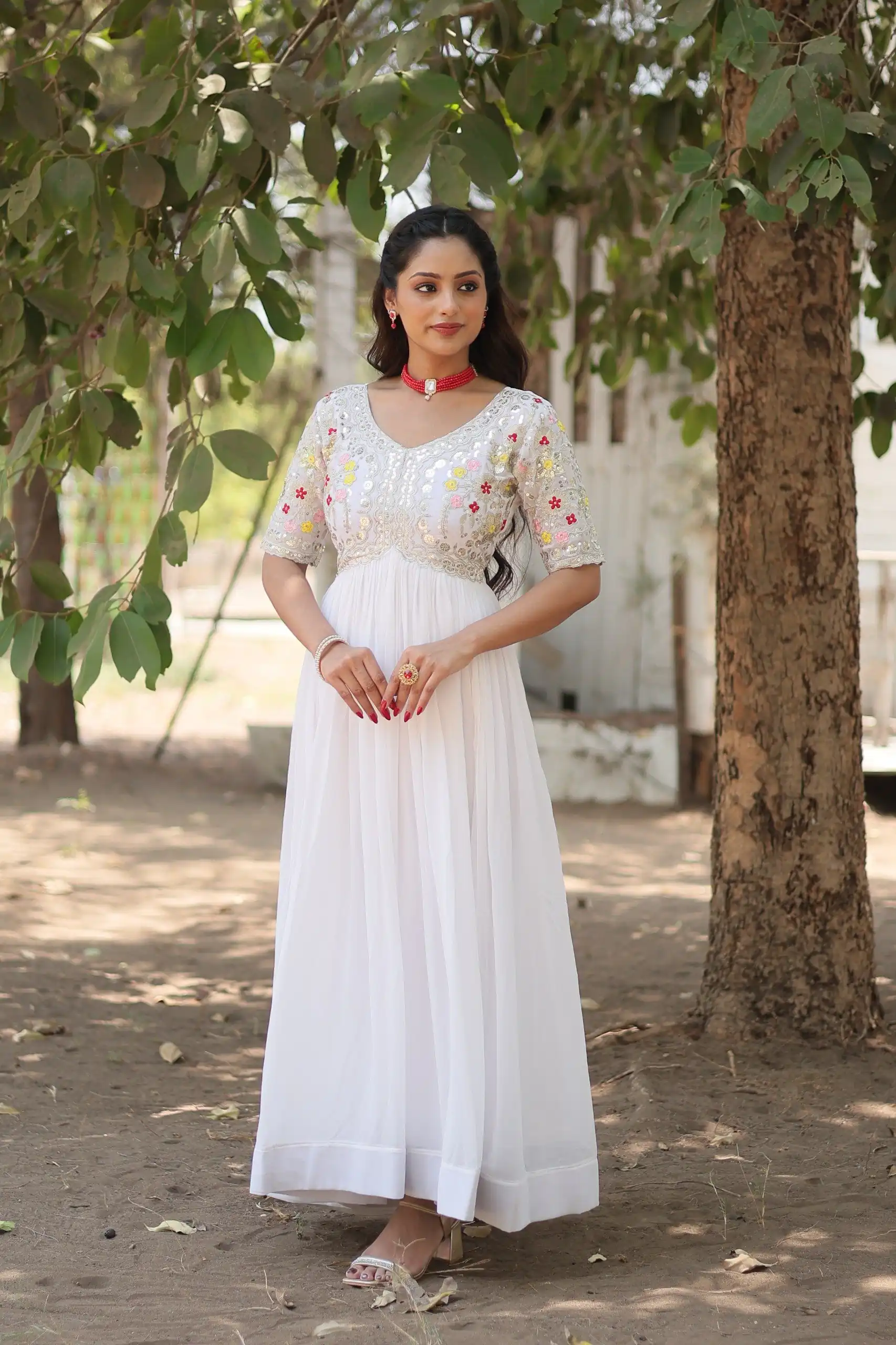 KA 1110 White Faux Blooming Gown Perfect for Wedding, Party, Holi, Lohri, Baby Shower – . Introductory Price ₹1649. Delivery 4-6 Working Days. Shop no | Bollywood Gowns, Creative Gowns, Designer Gowns, Embroidered Gowns, Gowns, Party Wear Gowns