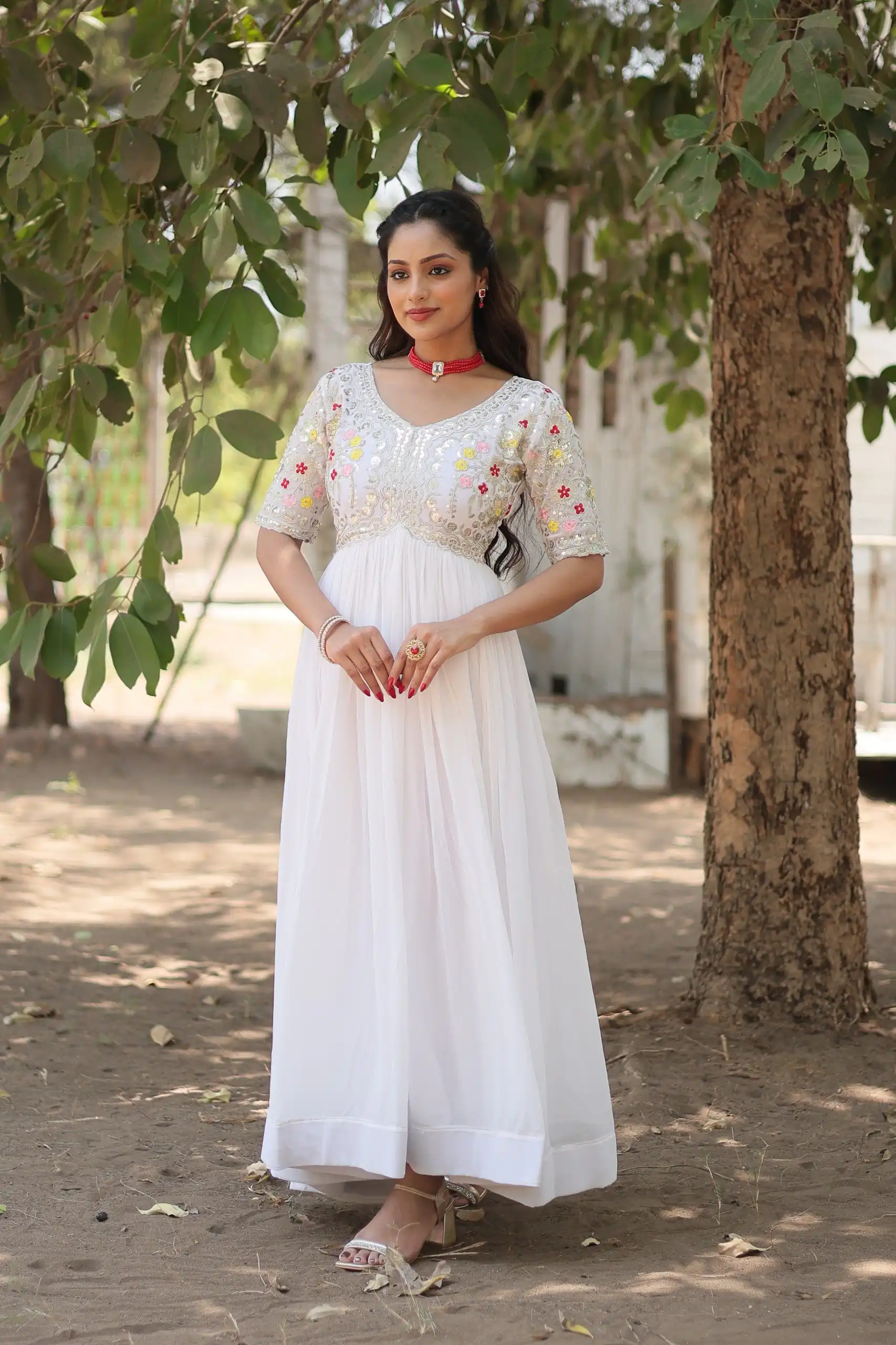 KA 1110 White Faux Blooming Gown Perfect for Wedding, Party, Holi, Lohri, Baby Shower – . Introductory Price ₹1649. Delivery 4-6 Working Days. Shop no | Bollywood Gowns, Creative Gowns, Designer Gowns, Embroidered Gowns, Gowns, Party Wear Gowns