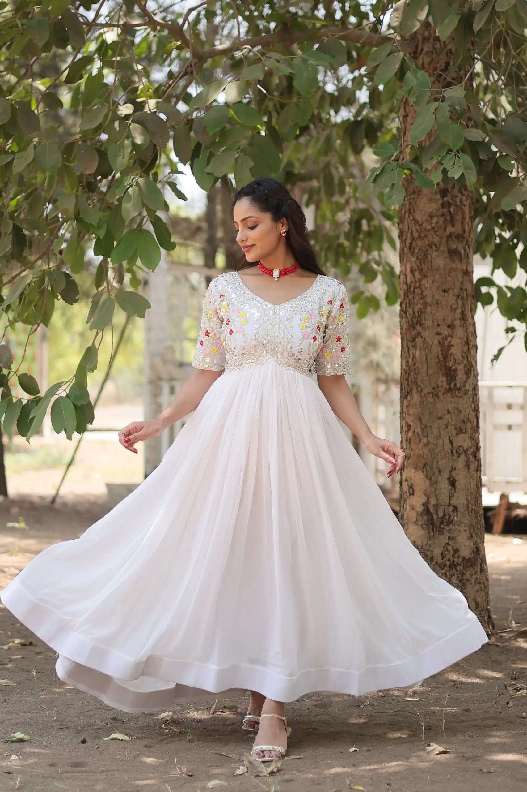 KA 1110 White Faux Blooming Gown Perfect for Wedding, Party, Holi, Lohri, Baby Shower – . Introductory Price ₹1649. Delivery 4-6 Working Days. Shop no | Bollywood Gowns, Creative Gowns, Designer Gowns, Embroidered Gowns, Gowns, Party Wear Gowns