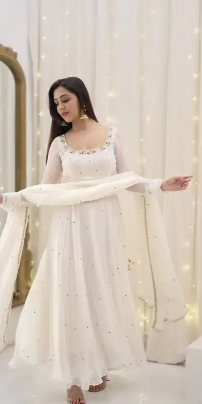 SRK 5271 White Faux Georgette Salwar Suit Perfect for Wedding, Party, Lohri, Temple Visit, Durga Puja – . Grab it for ₹1749. Delivery 4-6 Working Days | Casual Suits, Jump Suits, Creative suits, Designer Suits, Palazzo Suits, Party Wear Suits, Patiala Suits, Salwar suit, Straight Suits