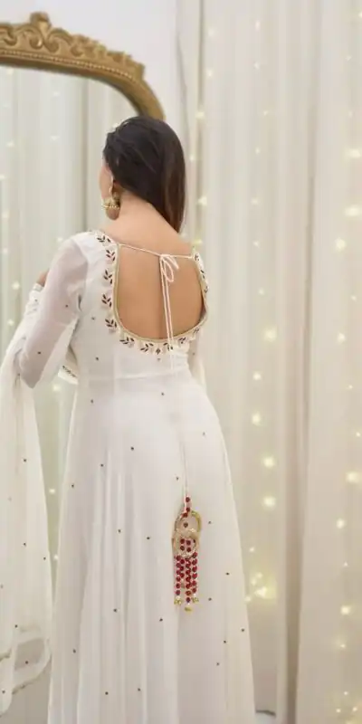 SRK 5271 White Faux Georgette Salwar Suit Perfect for Wedding, Party, Lohri, Temple Visit, Durga Puja – . Grab it for ₹1749. Delivery 4-6 Working Days | Casual Suits, Jump Suits, Creative suits, Designer Suits, Palazzo Suits, Party Wear Suits, Patiala Suits, Salwar suit, Straight Suits