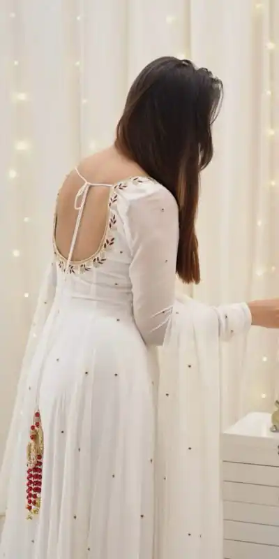 SRK 5271 White Faux Georgette Salwar Suit Perfect for Wedding, Party, Lohri, Temple Visit, Durga Puja – . Grab it for ₹1749. Delivery 4-6 Working Days | Casual Suits, Jump Suits, Creative suits, Designer Suits, Palazzo Suits, Party Wear Suits, Patiala Suits, Salwar suit, Straight Suits