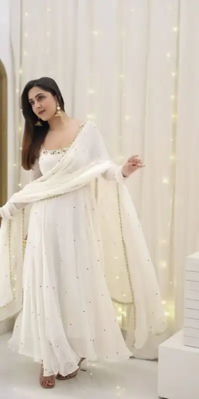SRK 5271 White Faux Georgette Salwar Suit Perfect for Wedding, Party, Lohri, Temple Visit, Durga Puja – . Grab it for ₹1749. Delivery 4-6 Working Days | Casual Suits, Jump Suits, Creative suits, Designer Suits, Palazzo Suits, Party Wear Suits, Patiala Suits, Salwar suit, Straight Suits