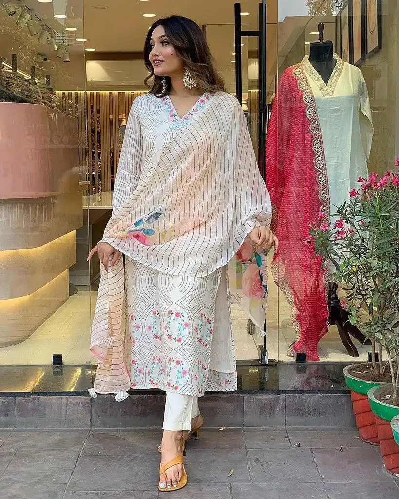 DC G21 White in Maslin Digital Print Salwar Suit . Wedding, Party, Festive, Events, Introductory Price ₹1699. Delivery 4-6 Working Days. Shop now. | Casual Suits, Jump Suits, Creative suits, Designer Suits, Palazzo Suits, Party Wear Suits, Patiala Suits, Salwar suit, Straight Suits
