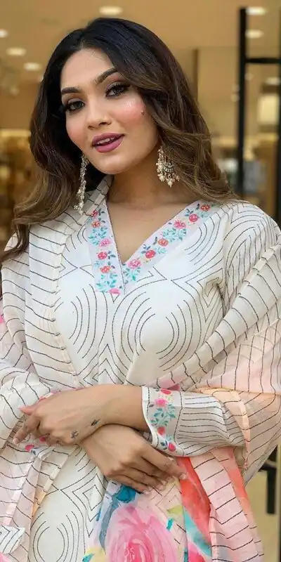 DC G21 White in Maslin Digital Print Salwar Suit . Wedding, Party, Festive, Events, Introductory Price ₹1699. Delivery 4-6 Working Days. Shop now. | Casual Suits, Jump Suits, Creative suits, Designer Suits, Palazzo Suits, Party Wear Suits, Patiala Suits, Salwar suit, Straight Suits