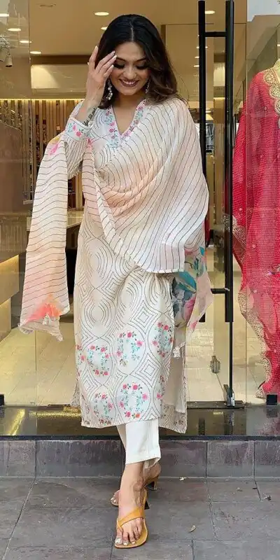 DC G21 White in Maslin Digital Print Salwar Suit . Wedding, Party, Festive, Events, Introductory Price ₹1699. Delivery 4-6 Working Days. Shop now. | Casual Suits, Jump Suits, Creative suits, Designer Suits, Palazzo Suits, Party Wear Suits, Patiala Suits, Salwar suit, Straight Suits