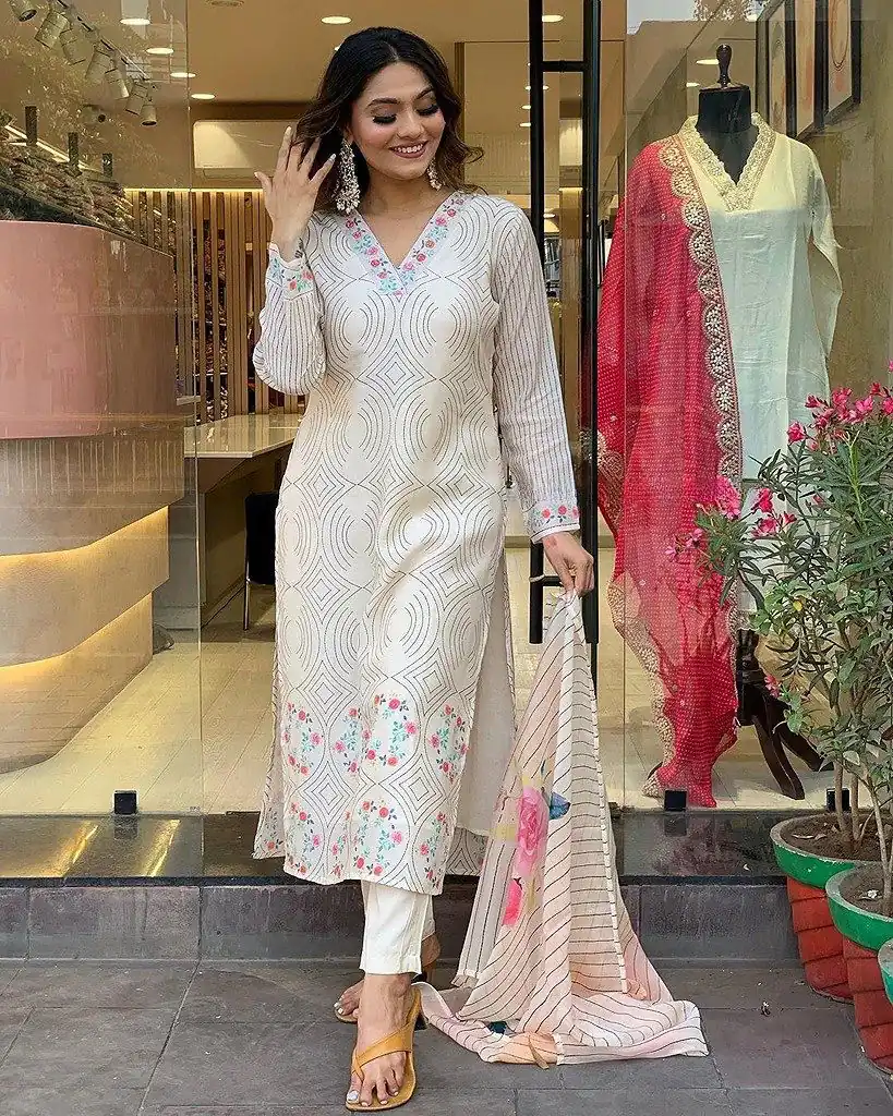 DC G21 White in Maslin Digital Print Salwar Suit . Wedding, Party, Festive, Events, Introductory Price ₹1699. Delivery 4-6 Working Days. Shop now. | Casual Suits, Jump Suits, Creative suits, Designer Suits, Palazzo Suits, Party Wear Suits, Patiala Suits, Salwar suit, Straight Suits