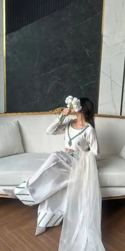 LG 1690 White Natural Crap Salwar Suit with Embroidery Work & Mirror Work. Special Price ₹1799. Delivery 4-6 Working Days. Shop now. | Casual Suits, Jump Suits, Tops & Bottoms, Track Suits, Trendy Wear, Creative suits, Designer Suits, Palazzo Suits, Party Wear Suits, Patiala Suits, Salwar suit, Straight Suits