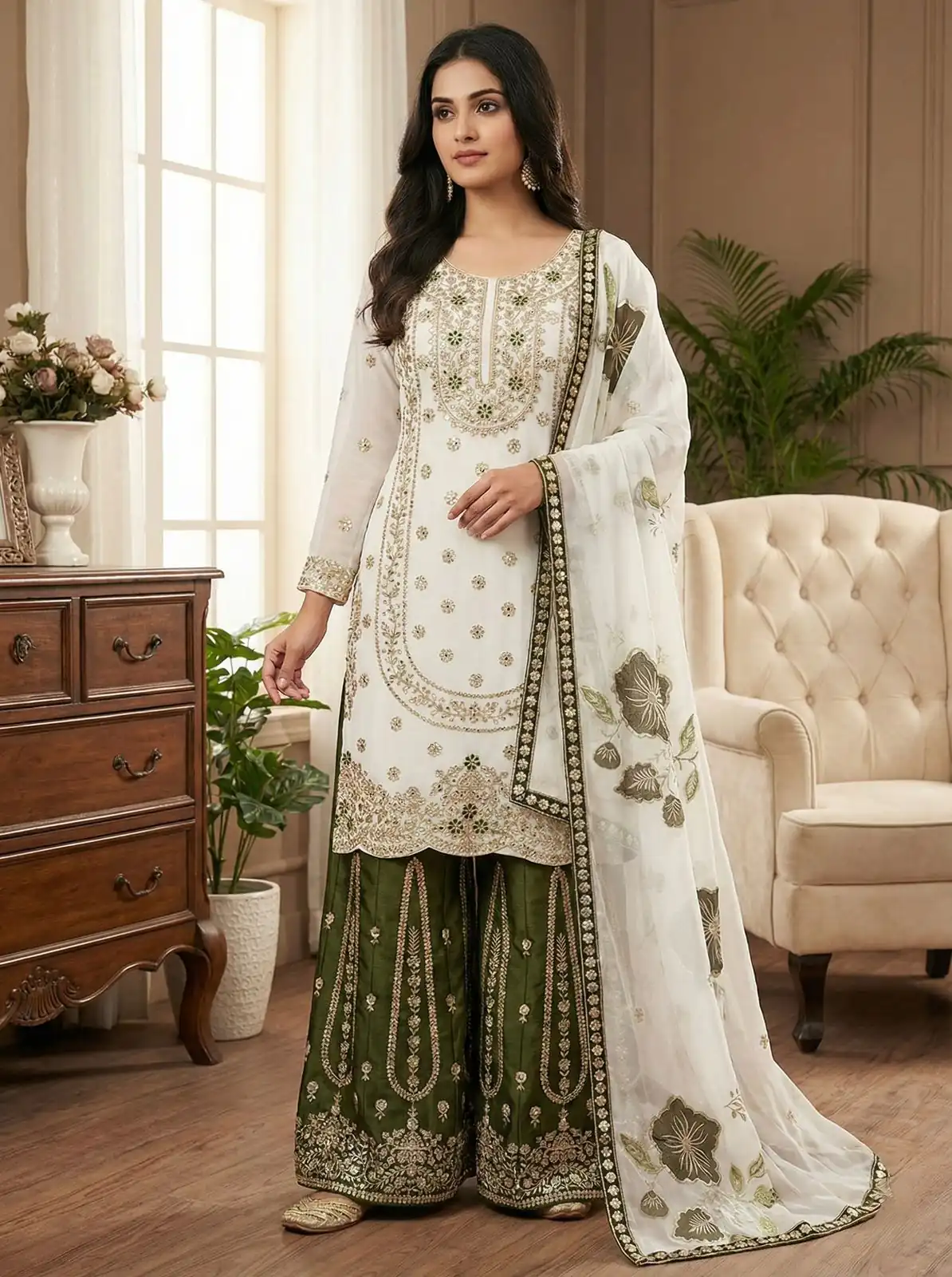 NSR 884 White Organza Silk Salwar Suit with Digital Print & Embroidery Work. Introductory Price ₹2149. Delivery 4-6 Working Days. Shop now. | Casual Suits, Jump Suits, Creative suits, Designer Suits, Palazzo Suits, Party Wear Suits, Patiala Suits, Salwar suit, Straight Suits