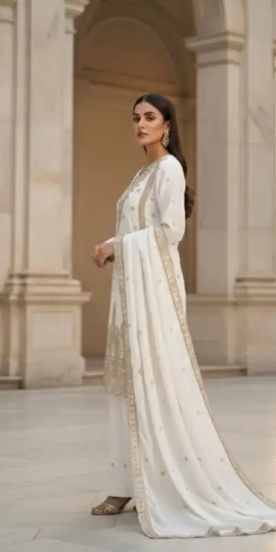 BE 444 White Color Organza Silk Salwar Suit with Embroidery Work. Special Price ₹2099. Delivery 4-6 Working Days. Shop now. | Casual Suits, Jump Suits, Creative suits, Designer Suits, Palazzo Suits, Party Wear Suits, Patiala Suits, Salwar suit, Straight Suits