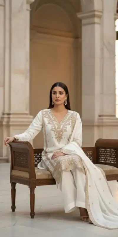 BE 444 White Color Organza Silk Salwar Suit with Embroidery Work. Special Price ₹2099. Delivery 4-6 Working Days. Shop now. | Casual Suits, Jump Suits, Creative suits, Designer Suits, Palazzo Suits, Party Wear Suits, Patiala Suits, Salwar suit, Straight Suits