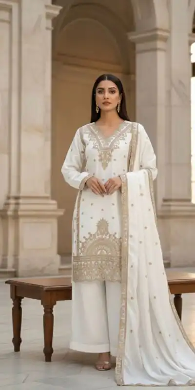 BE 444 White Color Organza Silk Salwar Suit with Embroidery Work. Special Price ₹2099. Delivery 4-6 Working Days. Shop now. | Casual Suits, Jump Suits, Creative suits, Designer Suits, Palazzo Suits, Party Wear Suits, Patiala Suits, Salwar suit, Straight Suits