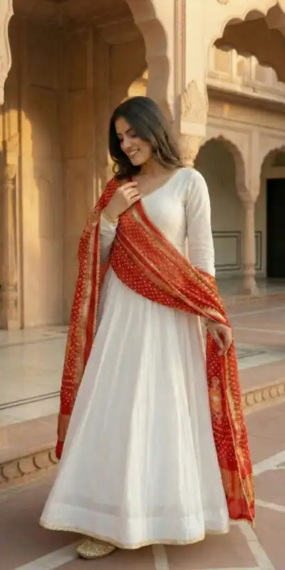 ZSR 3131 White Color Roman Silk Gown with Digital Print & Lace Work. Festive Deal ₹1999. Delivery 4-6 Working Days. Shop now. | Bollywood Gowns, Creative Gowns, Designer Gowns, Embroidered Gowns, Gowns, Party Wear Gowns