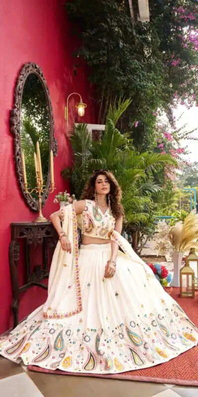 Ram 158 White Color Vichitra Lehenga Choli with Embroidery Work. Wedding, Party, Festive, Grab it for ₹3049. Delivery 4-6 Working Days. Shop now. | Bollywood Lehenga, Creative Lehenga, Designer Lehenga, Embroidered Lehenga, Lehenga, Party Wear Lehenga