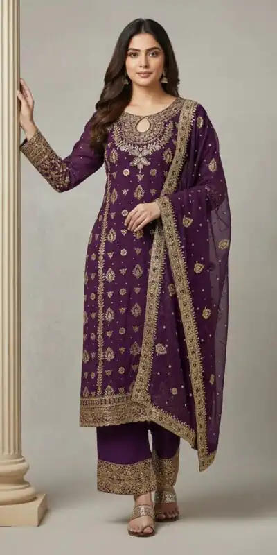 SRK 5231 Wine Color Pure Chinon Silk With Embroidery Sequence Work Salwar Suit Casual, Wedding, Party, Festive, Events Etc.4-6 Working Days@ 2699/-only | Casual Suits, Jump Suits, Creative suits, Designer Suits, Palazzo Suits, Party Wear Suits, Patiala Suits, Salwar suit, Straight Suits