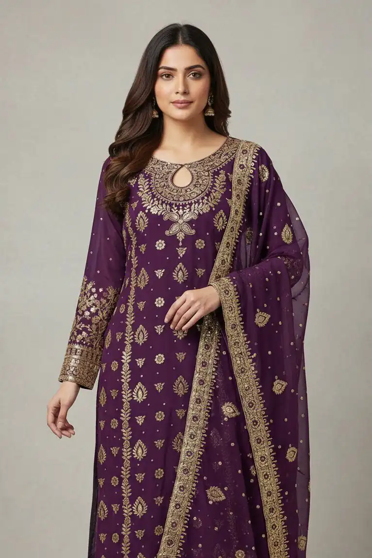SRK 5231 Wine Color Pure Chinon Silk With Embroidery Sequence Work Salwar Suit Casual, Wedding, Party, Festive, Events Etc.4-6 Working Days@ 2699/-only | Casual Suits, Jump Suits, Creative suits, Designer Suits, Palazzo Suits, Party Wear Suits, Patiala Suits, Salwar suit, Straight Suits