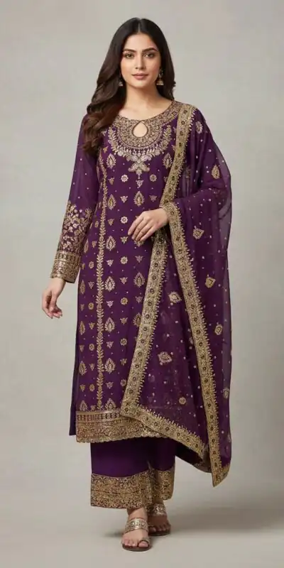SRK 5231 Wine Color Pure Chinon Silk With Embroidery Sequence Work Salwar Suit Casual, Wedding, Party, Festive, Events Etc.4-6 Working Days@ 2699/-only | Casual Suits, Jump Suits, Creative suits, Designer Suits, Palazzo Suits, Party Wear Suits, Patiala Suits, Salwar suit, Straight Suits