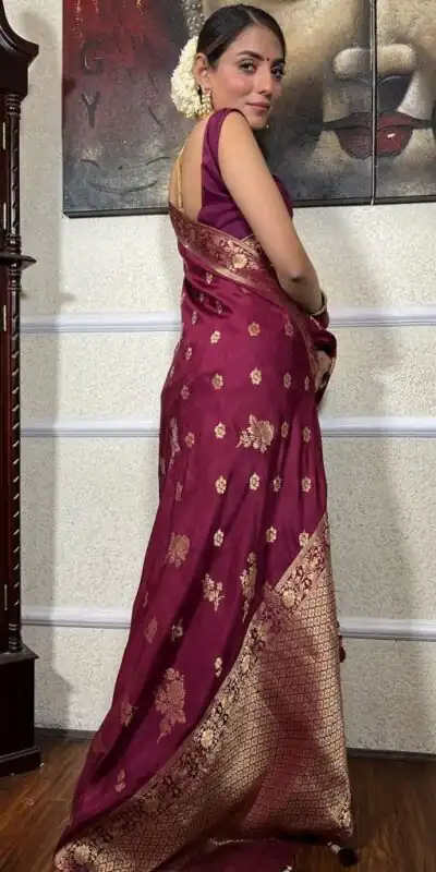 KPR 226 Wine Soft Lichi Silk Saree Perfect for Wedding, Party, Raksha Bandhan, Sangeet, Eid – . Get it for ₹1399. Delivery 4-6 Working Days. | Creative Sarees, Bollywood Sarees, Designer Sarees, Embroidered Sarees, Ethnic Saree, Modern Digital sarees, Party Wear Sarees, Sarees