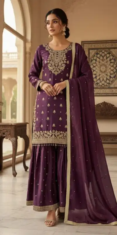 LG 2062 Wine Organza Silk Salwar Suit with Embroidery Work. Wedding, Party, Festive, Events Exclusive Offer ₹2499. Delivery 4-6 Working Days. Shop now. | Casual Suits, Jump Suits, Creative suits, Designer Suits, Palazzo Suits, Party Wear Suits, Patiala Suits, Salwar suit, Straight Suits