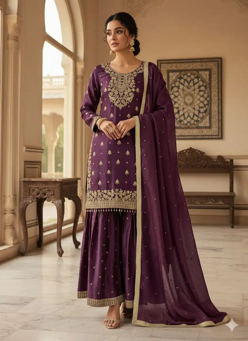 LG 2062 Wine Organza Silk Salwar Suit with Embroidery Work. Wedding, Party, Festive, Events Exclusive Offer ₹2499. Delivery 4-6 Working Days. Shop now. | Casual Suits, Jump Suits, Creative suits, Designer Suits, Palazzo Suits, Party Wear Suits, Patiala Suits, Salwar suit, Straight Suits