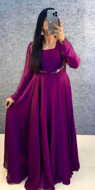 MF 888 Wine Rangoli Silk Gown with Lace Border & Lace Work. Available at ₹1649 only. Delivery 4-6 Working Days. Shop now. | Bollywood Gowns, Creative Gowns, Designer Gowns, Embroidered Gowns, Gowns, Party Wear Gowns