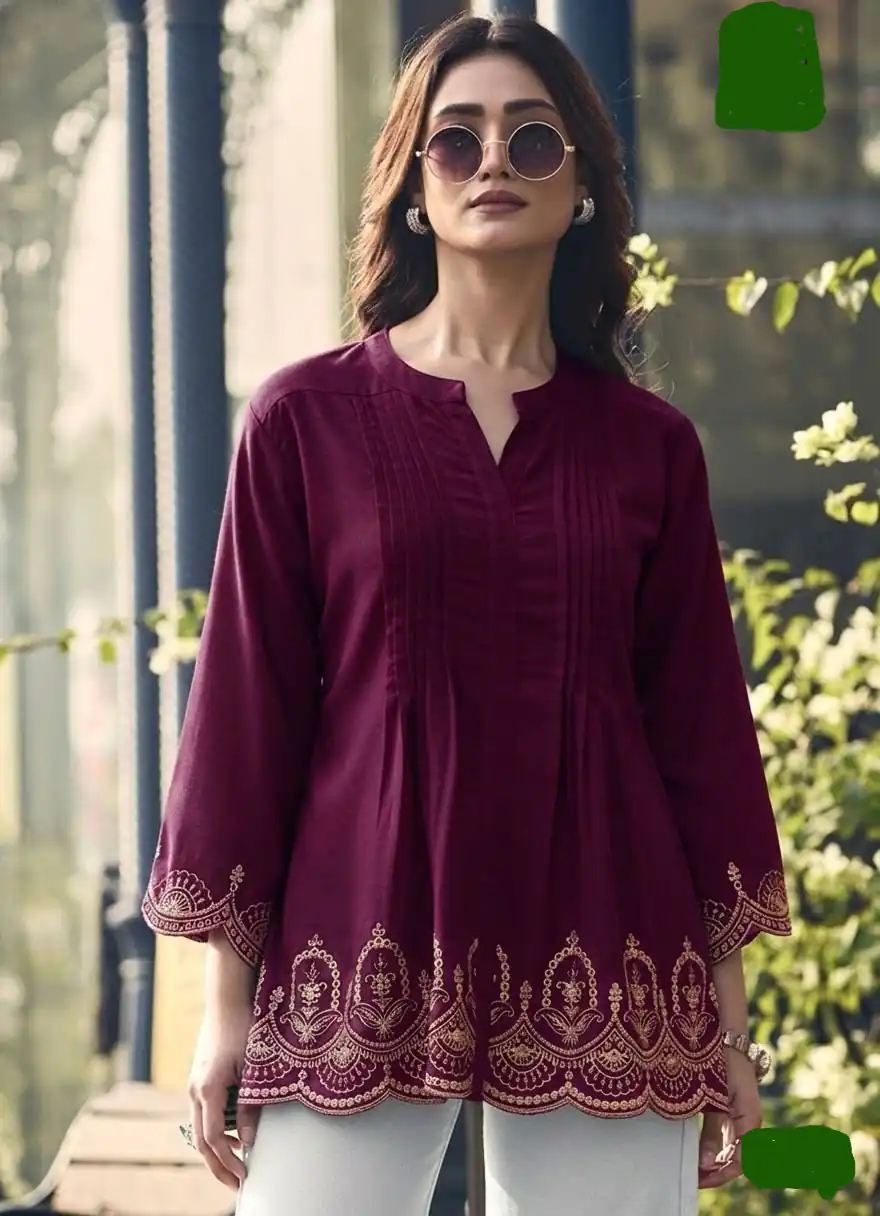 INLI Adaa 7.0 Wine in Rayon Cut Work & Embroidery Work Kurti . Introductory Price ₹1349. Delivery 4-6 Working Days. Shop now. | Bollywood Kurti, Creative Kurtis, Designer Kurti, Kurti, Party Wear Kurti, Selfie Kurti