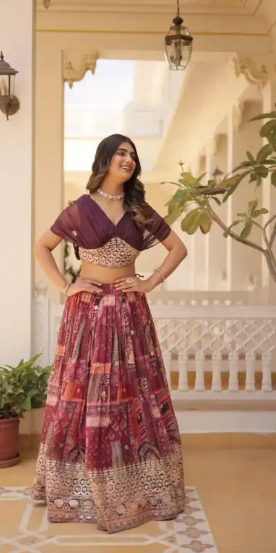KA 5032 Wine Lehenga Choli Perfect for Wedding, Party, Temple Visit, Anniversary, Haldi – Best Price ₹3149. Delivery 4-6 Working Days. Shop now. | Bollywood Lehenga, Creative Lehenga, Designer Lehenga, Embroidered Lehenga, Lehenga, Party Wear Lehenga