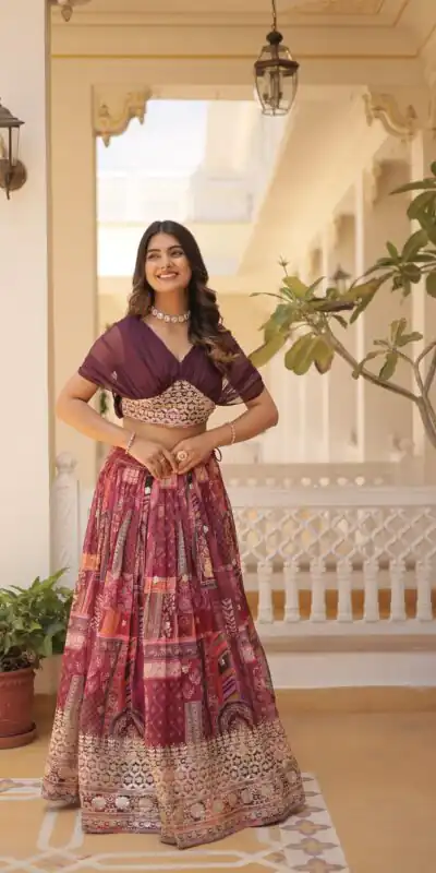 KA 5032 Wine Lehenga Choli Perfect for Wedding, Party, Temple Visit, Anniversary, Haldi – Best Price ₹3149. Delivery 4-6 Working Days. Shop now. | Bollywood Lehenga, Creative Lehenga, Designer Lehenga, Embroidered Lehenga, Lehenga, Party Wear Lehenga