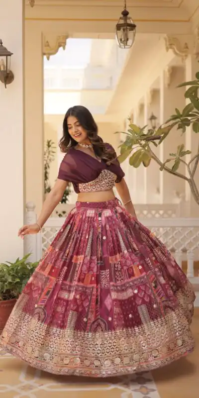 KA 5032 Wine Lehenga Choli Perfect for Wedding, Party, Temple Visit, Anniversary, Haldi – Best Price ₹3149. Delivery 4-6 Working Days. Shop now. | Bollywood Lehenga, Creative Lehenga, Designer Lehenga, Embroidered Lehenga, Lehenga, Party Wear Lehenga
