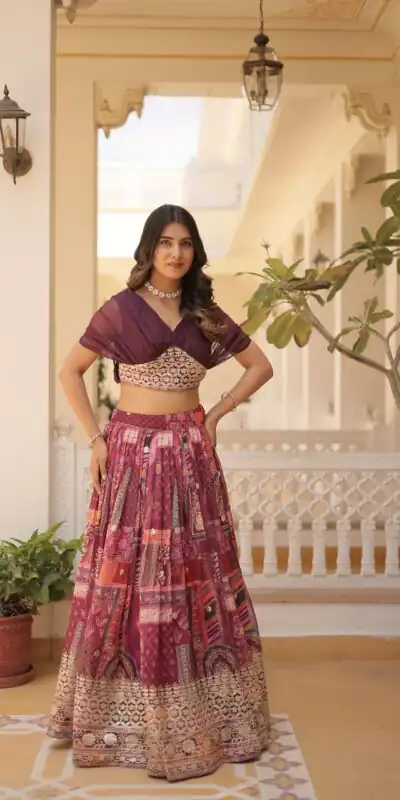 KA 5032 Wine Lehenga Choli Perfect for Wedding, Party, Temple Visit, Anniversary, Haldi – Best Price ₹3149. Delivery 4-6 Working Days. Shop now. | Bollywood Lehenga, Creative Lehenga, Designer Lehenga, Embroidered Lehenga, Lehenga, Party Wear Lehenga