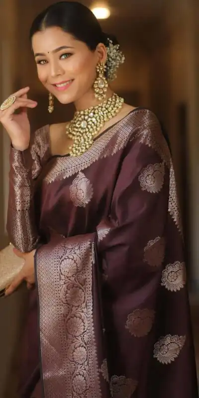 KPR 275 Wine Soft Lichi Silk Saree Perfect for Wedding, Party, Raksha Bandhan, Sangeet, Eid – . Get it for ₹1349. Delivery 4-6 Working Days. | Creative Sarees, Bollywood Sarees, Designer Sarees, Embroidered Sarees, Ethnic Saree, Modern Digital sarees, Party Wear Sarees, Sarees