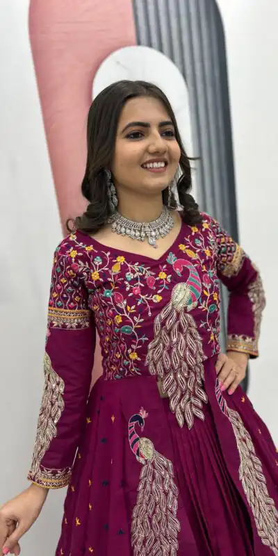 PC 528 Wine Color Vichitra Sequence Work Lehenga Choli Designer Work. Grab it for ₹2649. Delivery 4-6 Working Days. Shop now. | Bollywood Lehenga, Creative Lehenga, Designer Lehenga, Embroidered Lehenga, Lehenga, Party Wear Lehenga