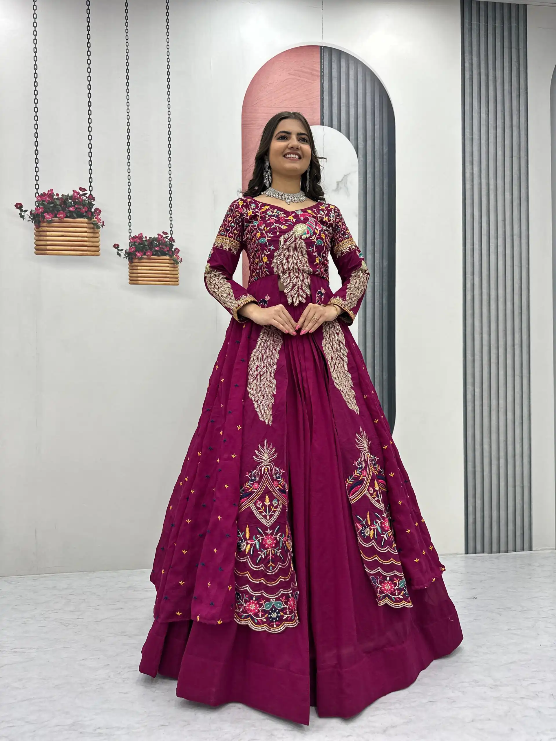 PC 528 Wine Color Vichitra Sequence Work Lehenga Choli Designer Work. Grab it for ₹2649. Delivery 4-6 Working Days. Shop now. | Bollywood Lehenga, Creative Lehenga, Designer Lehenga, Embroidered Lehenga, Lehenga, Party Wear Lehenga