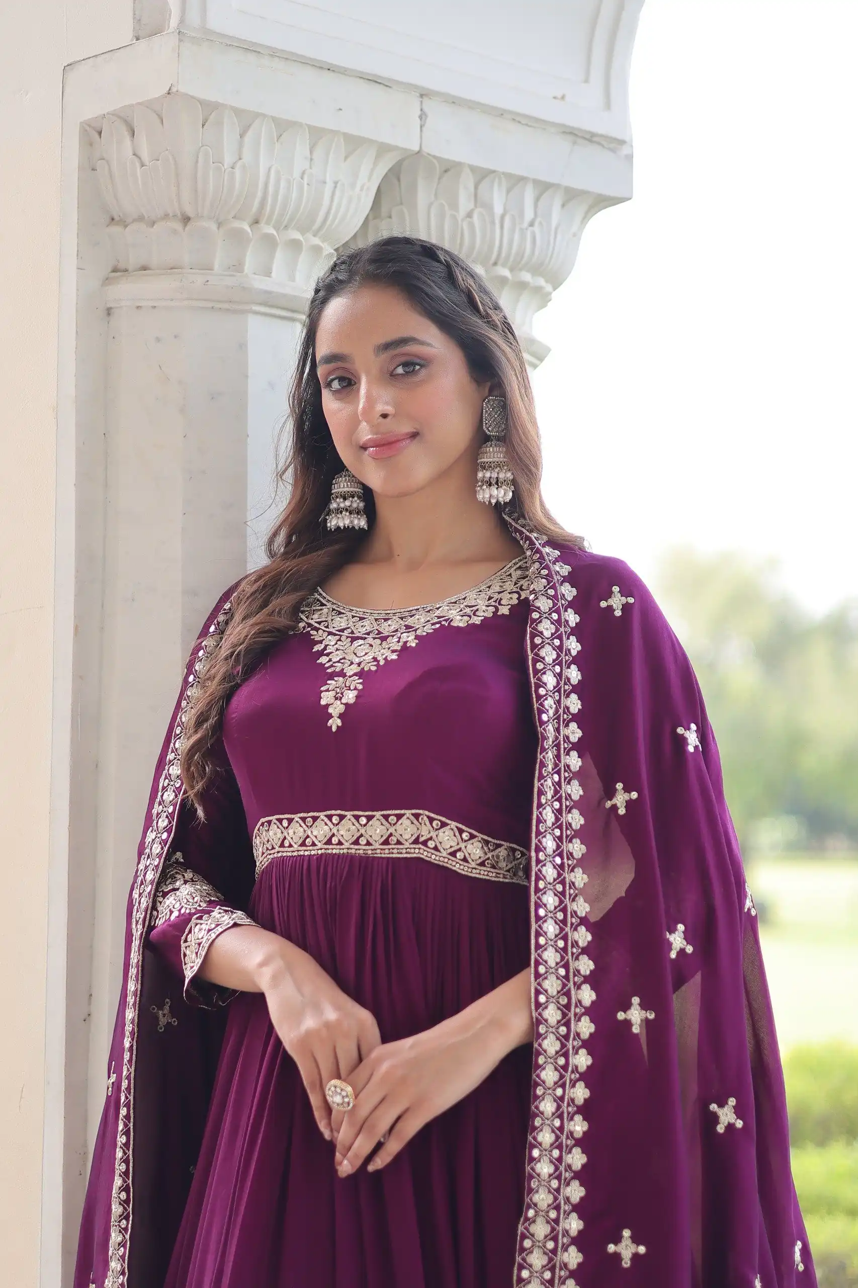 KA 1215 Wine Vichitra Silk Gown Perfect for Wedding, Party, Holi, Anniversary, Mehendi –. Grab it for ₹2449. Delivery 4-6 Working Days. Shop now. | Bollywood Gowns, Creative Gowns, Designer Gowns, Embroidered Gowns, Gowns, Party Wear Gowns