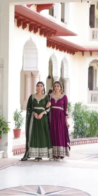 KA 1215 Wine Vichitra Silk Gown Perfect for Wedding, Party, Holi, Anniversary, Mehendi –. Grab it for ₹2449. Delivery 4-6 Working Days. Shop now. | Bollywood Gowns, Creative Gowns, Designer Gowns, Embroidered Gowns, Gowns, Party Wear Gowns