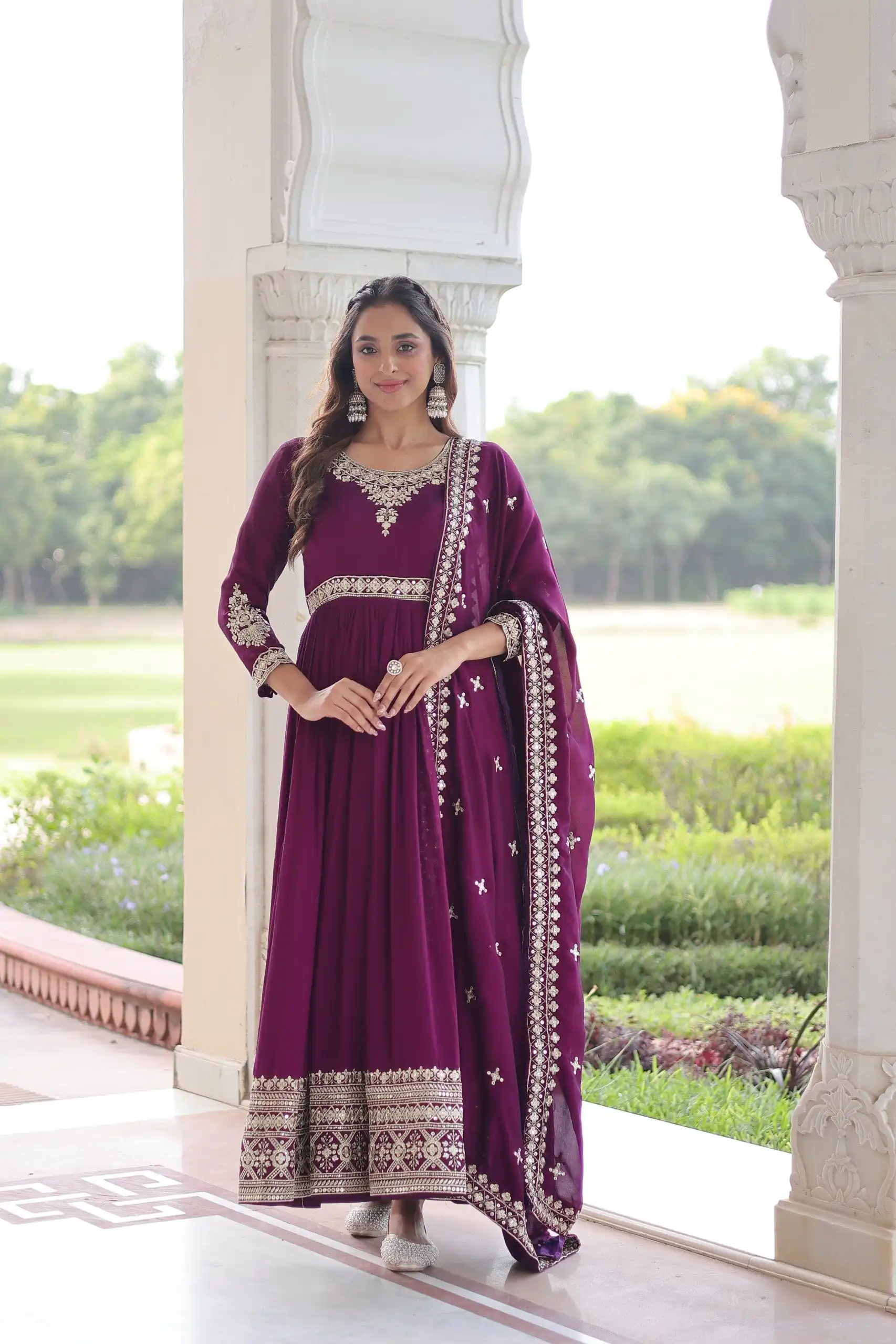 KA 1215 Wine Vichitra Silk Gown Perfect for Wedding, Party, Holi, Anniversary, Mehendi –. Grab it for ₹2449. Delivery 4-6 Working Days. Shop now. | Bollywood Gowns, Creative Gowns, Designer Gowns, Embroidered Gowns, Gowns, Party Wear Gowns