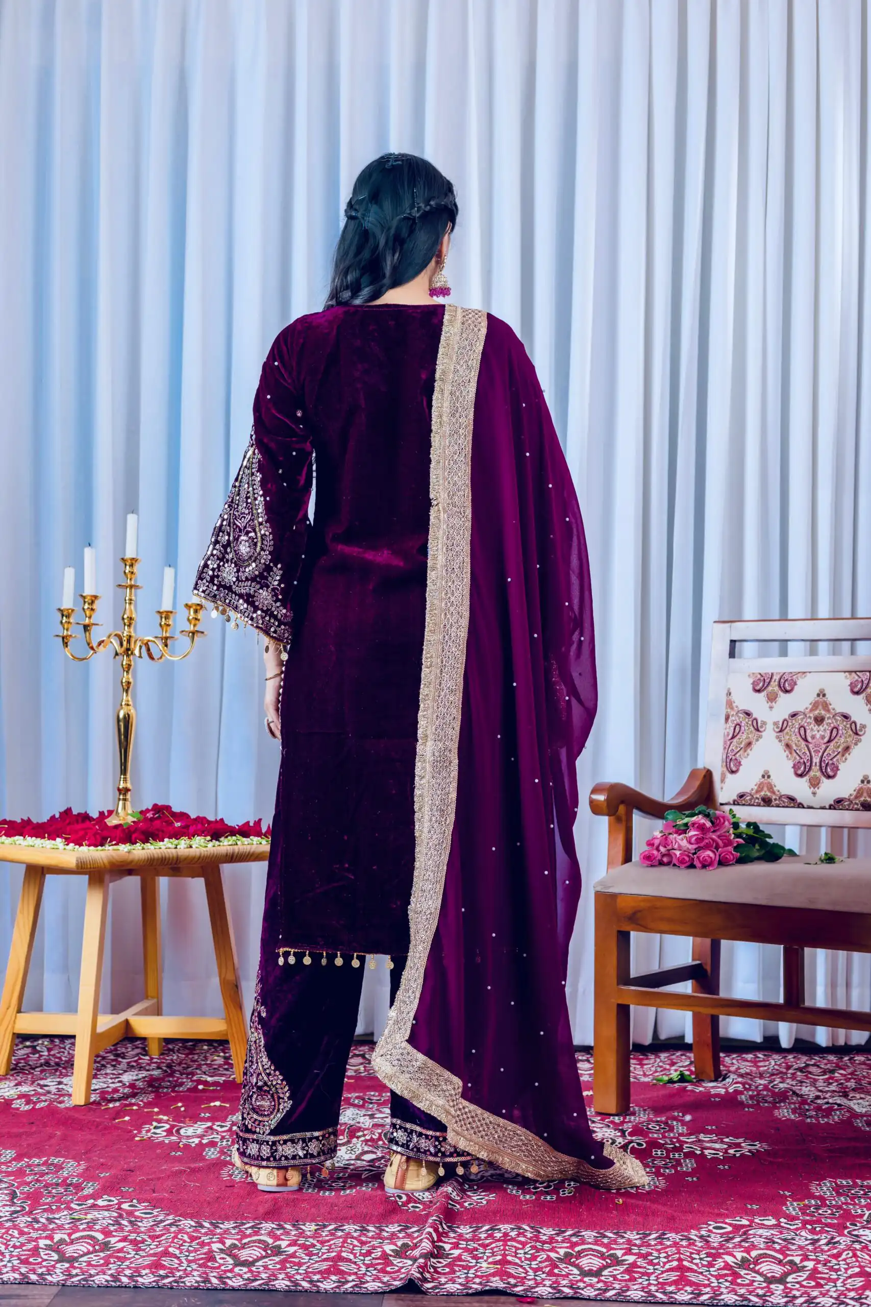 AD 134 Wine Color Heavy Pure Viscose Velvet Embroidery Sharara Suit Wedding, Party, Festive, Events Etc. Expected Delivery  4-6 Working Days @2099/- | Casual Suits, Jump Suits, Creative suits, Designer Suits, Palazzo Suits, Party Wear Suits, Patiala Suits, Salwar suit, Straight Suits