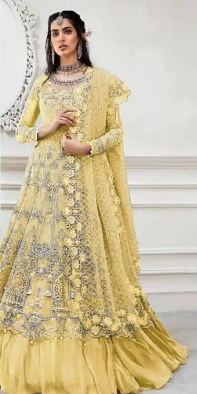 FC 108 Yellow in Heavy Net Stone Work & Embroidery Work Salwar Suit . Get it for ₹2149. Delivery 4-6 Working Days. Shop now. | Casual Suits, Jump Suits, Creative suits, Designer Suits, Palazzo Suits, Party Wear Suits, Patiala Suits, Salwar suit, Straight Suits