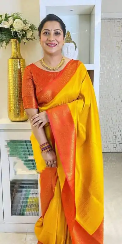 KPR 149 Yellow in Soft Lichi Silk Lace Work & Lace Border Saree. Affordable Price ₹1449. Delivery 4-6 Working Days. Shop now. | Creative Sarees, Bollywood Sarees, Designer Sarees, Embroidered Sarees, Ethnic Saree, Modern Digital sarees, Party Wear Sarees, Sarees