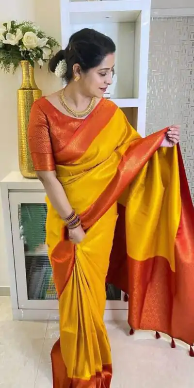 KPR 149 Yellow in Soft Lichi Silk Lace Work & Lace Border Saree. Affordable Price ₹1449. Delivery 4-6 Working Days. Shop now. | Creative Sarees, Bollywood Sarees, Designer Sarees, Embroidered Sarees, Ethnic Saree, Modern Digital sarees, Party Wear Sarees, Sarees