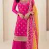Aglow Pink Viscous Chinon Embroider Work Salwar Suit